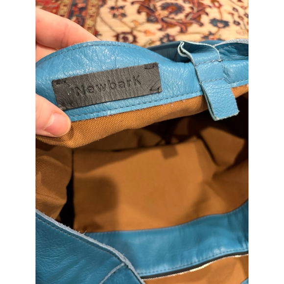 Newbark Blue Pebbled Leather Large Tote Bag Shoulder Carry Minimalist - Picture 3 of 9